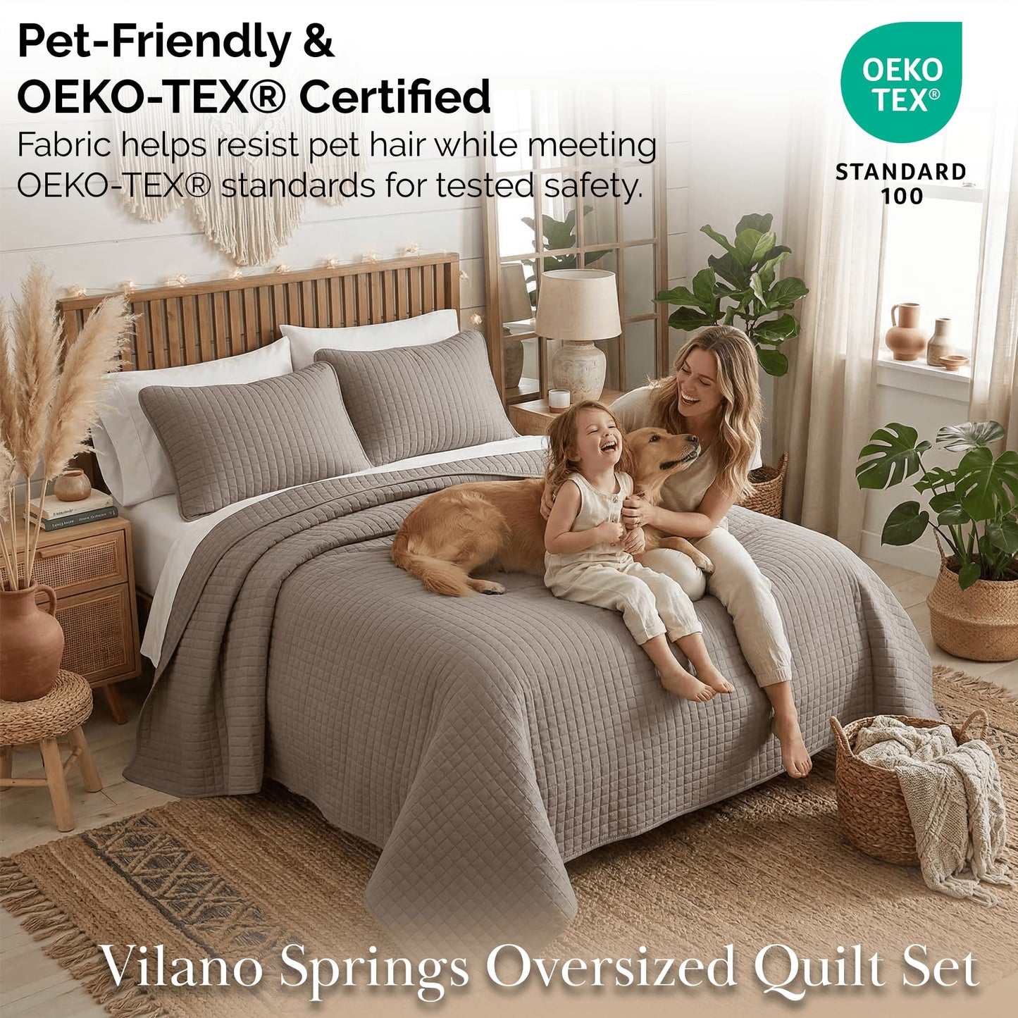 Southshore Fine Living, Inc. Oversized Quilt, King Size Bedding Set, Soft Microfiber, Easy Care Stain and Pet Hair Resistant Bedding, California/King Size Quilt Bedspread Set w/2 Shams, Dark Taupe