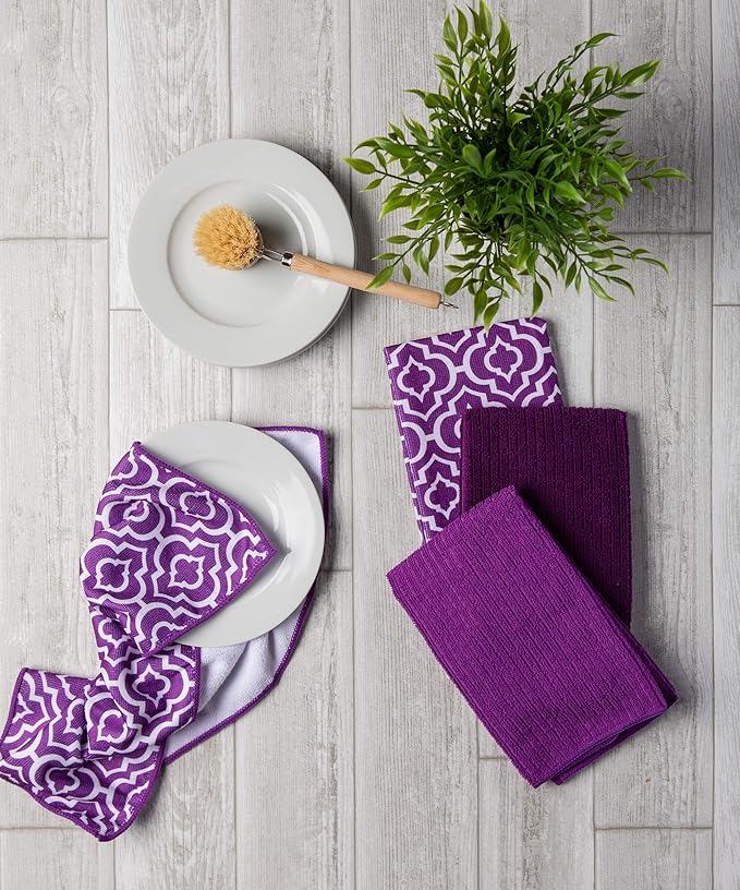 DII Cleaning Collection Multi-Purpose Microfiber, Eggplant Lattice, Dishtowel