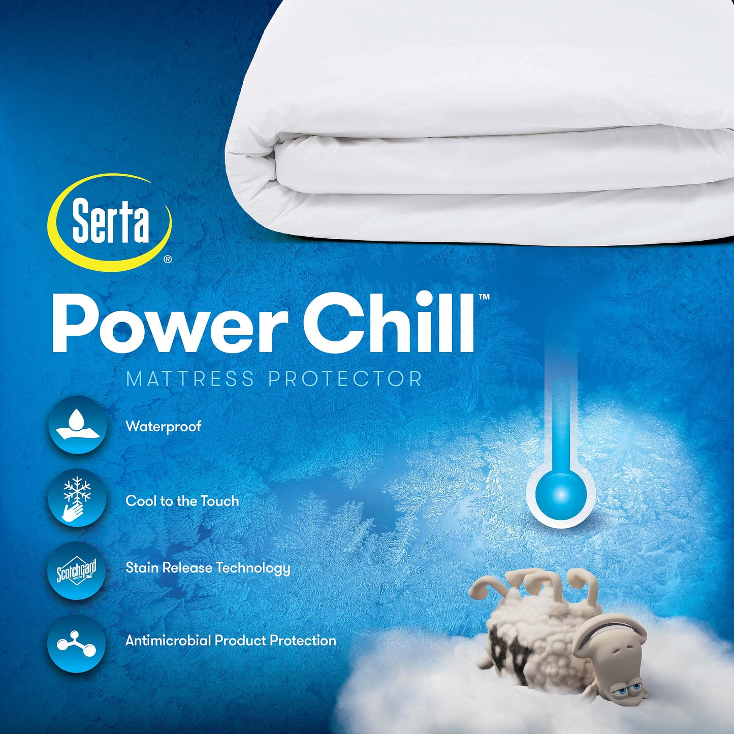 Serta Power Chill Waterproof Mattress Cover, Soft and Breathable Cooling Mattress Protector, 15" Elastic Deep Pocket for Secure Fit, Full, White