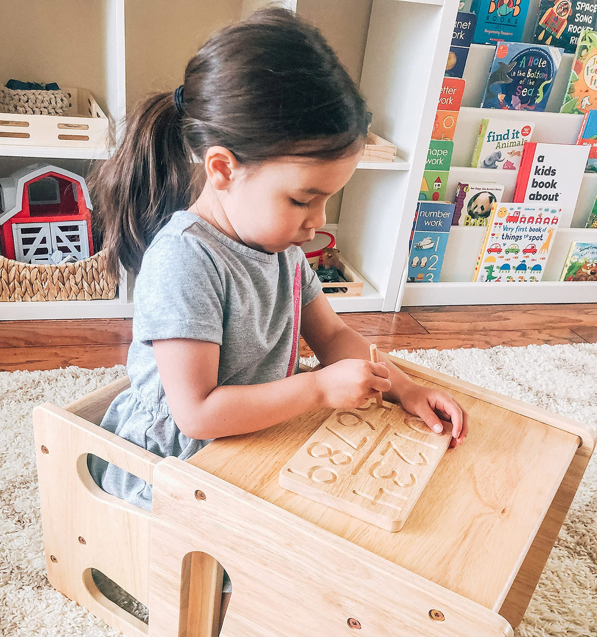 Montessori & Me Wood Number Tracing Board - Montessori Numbers and Shapes Complements Wooden Letter Tracing Board - Large Wooden Print Numbers for Toddler to Preschool