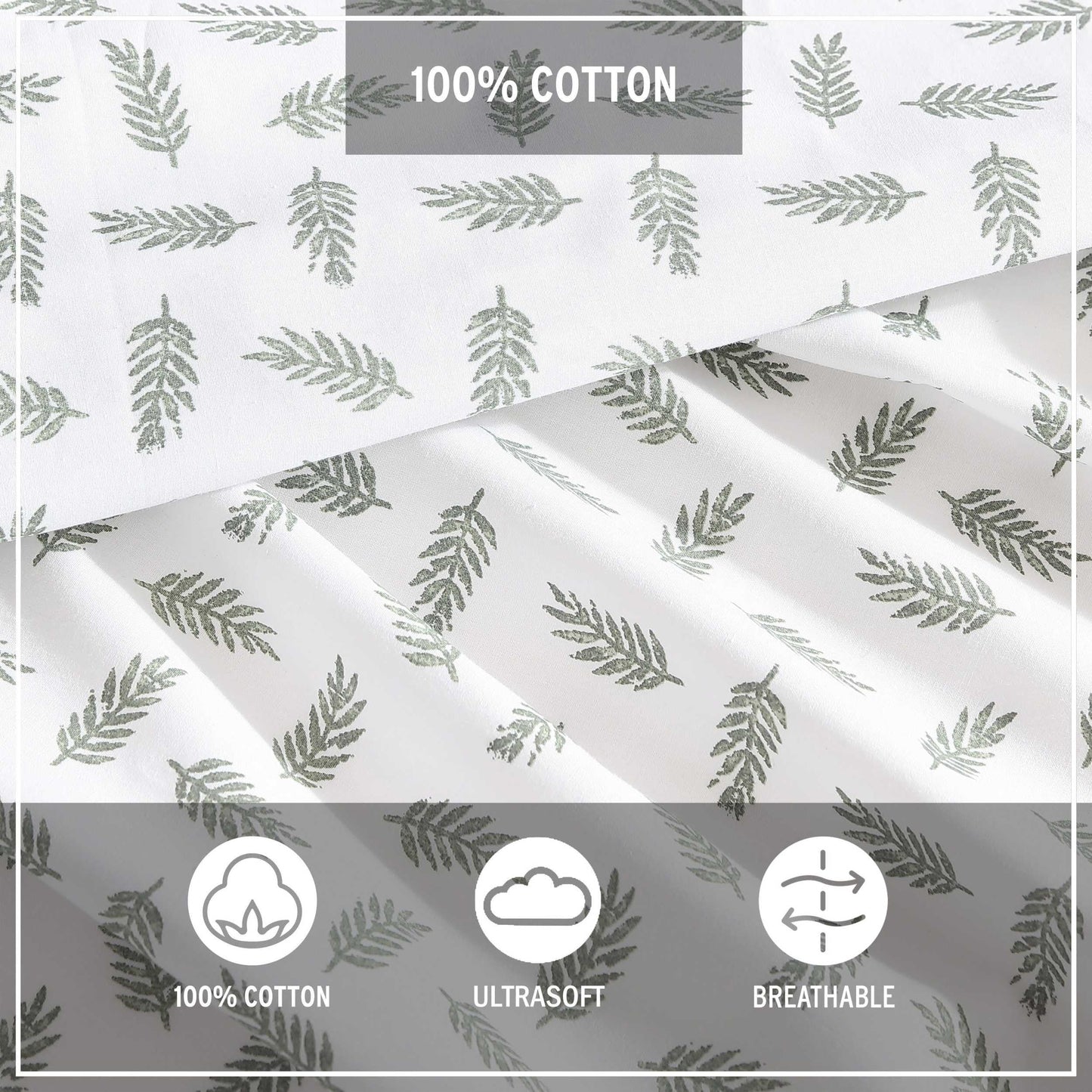 Eddie Bauer - Twin Sheet Set, Cotton Percale Bed Sheets, Crisp & Cool, Ideal Dorm Essentials (Laurel Leaves, Twin)