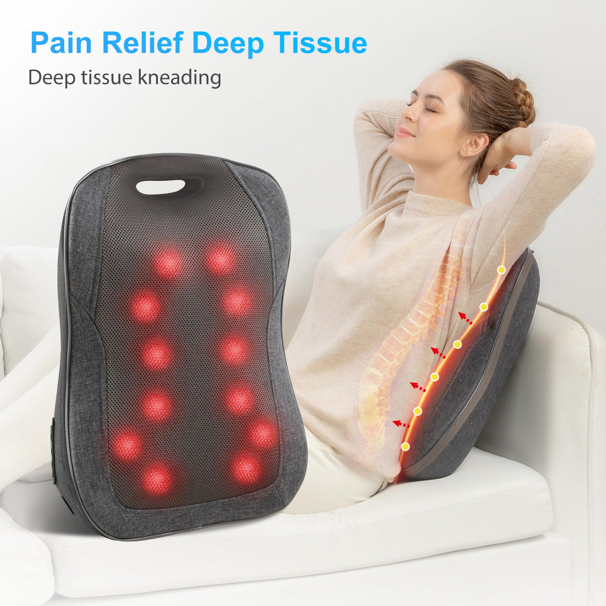 CooCoCo 14"×19" Shiatsu Back Massager with Heat, Birthday Gifts for Dad Mom Women Men Husband, Portable Massage Chair Pad, Kneading Massage Tools for Pain Relief, Chair Massager for Office Home