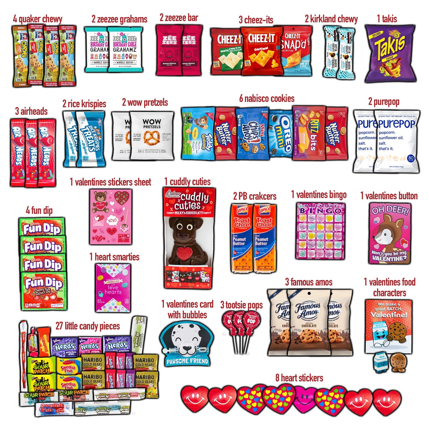 Valentine's Day Gift Care Package (80ct) Snacks Chocolates Candy Box Assortment Variety Bundle Present Kids Adults Boy Girl Guy Friend College Husband Wife Boyfriend Girlfriend Love