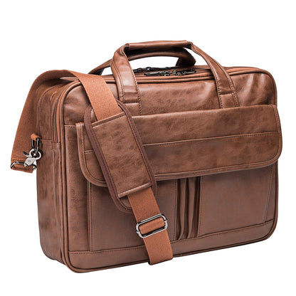 seyfocnia Mens Laptop Bag,15.6 Inch Leather Messenger Bag Water Resistant Business Travel Briefcase, Work Computer Bag Satchel Bag Husband Gifts（Brown）