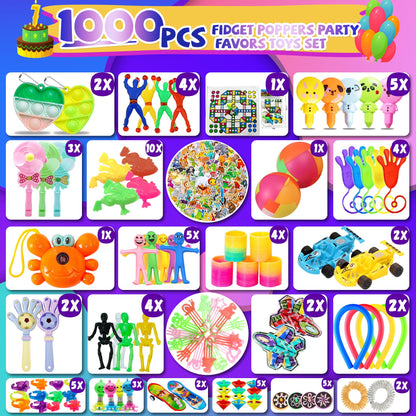 1000+ PCS Party Favors for Kids,Fidget Toys Pack,Christmas Stocking Stuffers,, Birthday Gift, Treasure Box,Goodie Bag Stuffers, Carnival Prizes, Toys Filler Sensory Toy for Classrooom