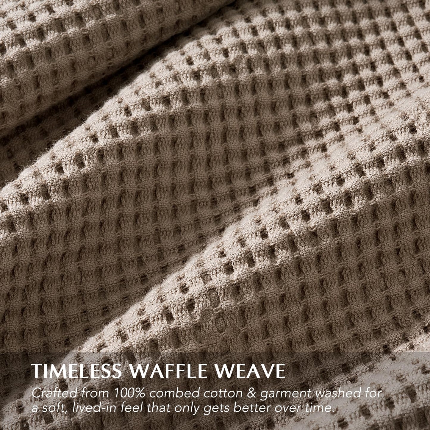 EverGrace 100% Cotton Waffle Bed Blanket King Size, Soft Premium Cotton Coverlet Set with 2 Matching Shams, Lightweight All Season Bedding Set, Oversized Bedspread 108x96, Truffle Taupe Brown