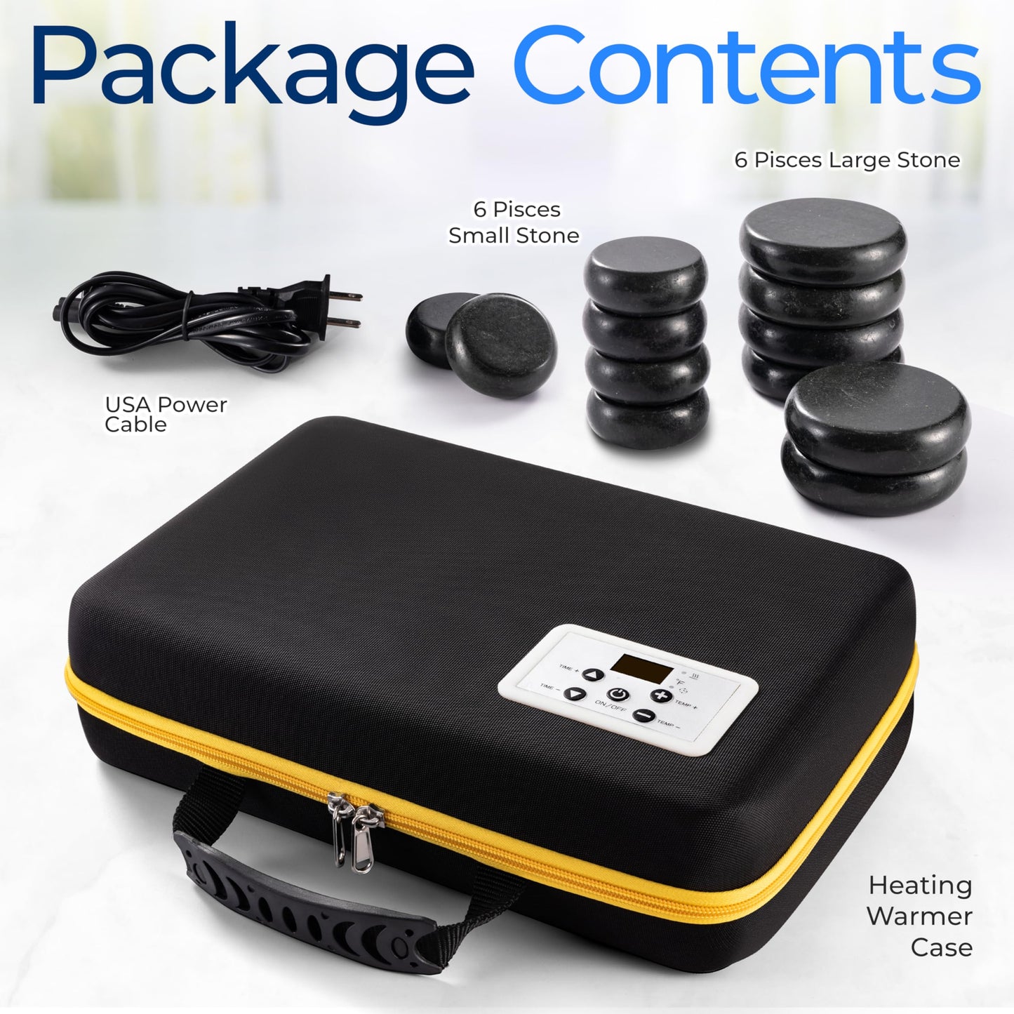 SereneLife Massage Stone and Heating Bag Set - Electric Spa Portable Heated 12 Rocks Massage Stones and Warmer Set, Heat Rock Massaging Kit 6 Large and 6 Small Black Basalt Kit