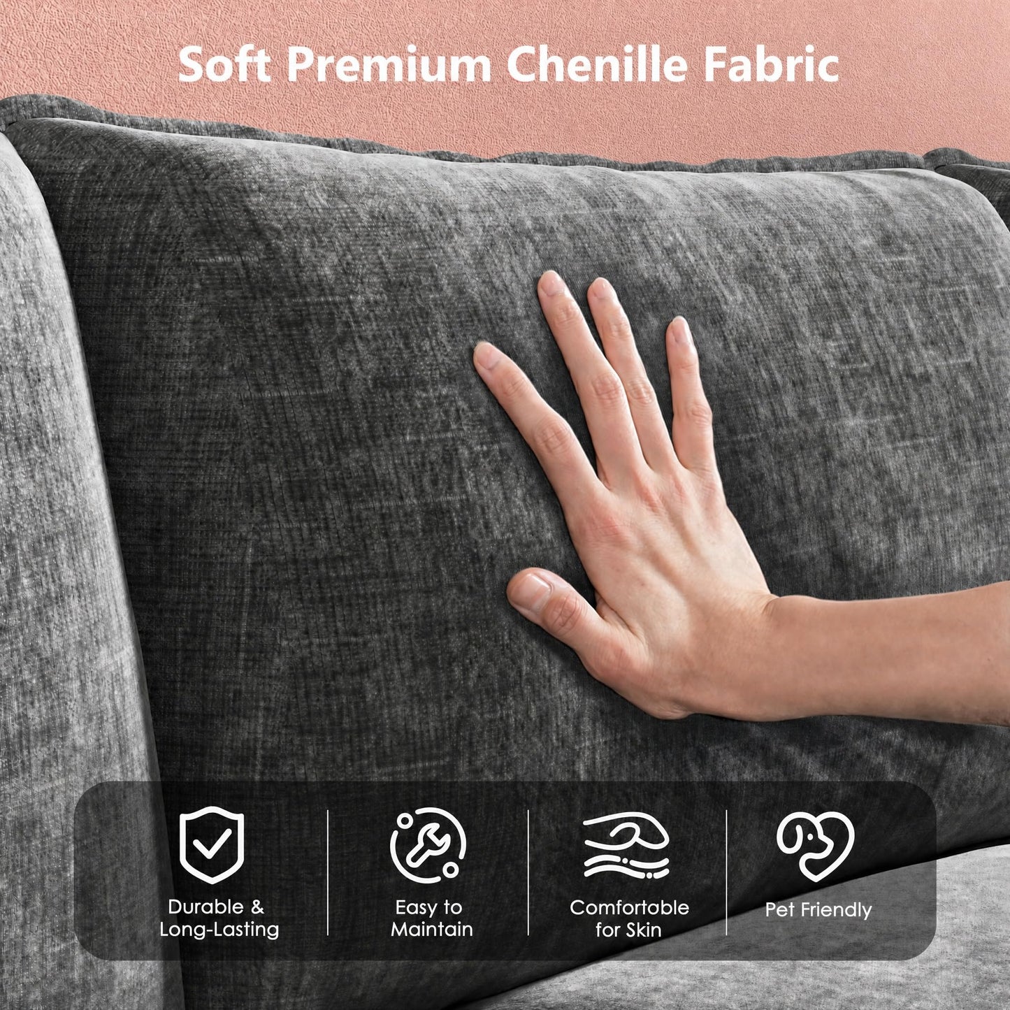 Marsail Modular Sectional Sofa 110.6" U-Shaped Modern Comfy Cloud Couch, 5-Seat Chenille Deep Seat Sofa with Throw Pillow & Movable Ottoman for Living Room, Bedroom and Apartment, Grey