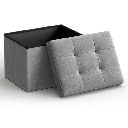 SONGMICS Mazie Collection - Small Folding Storage Ottoman, Foot Rest Stool, 12.2 x 16.1 x 12.2 Inches, 286 lb Load Capacity, for Living Room, Bedroom, Home Office, Dorm, Light Gray ULSF102G02