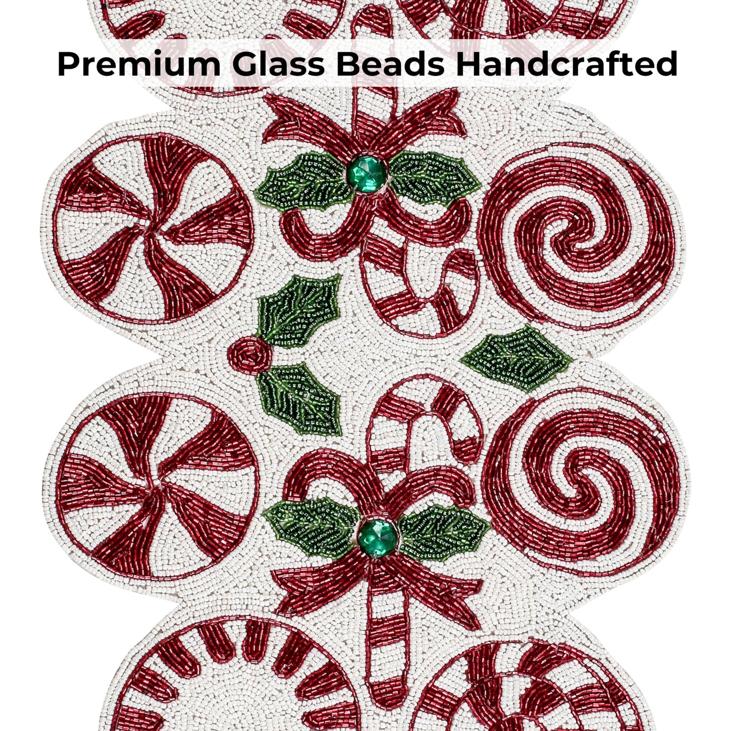 Luxury Beaded Runner 36 inch- Premium 13x36 Inch Candy Beaded & Polyester Christmas Beaded Runner - Decor for Home, Dining Tables, Weddings & Holiday Celebrations (White Red Green) - ALPHA Living HOME