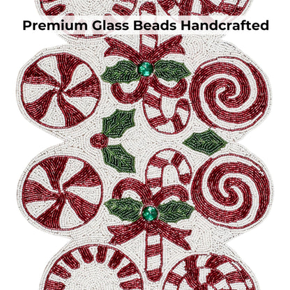 Luxury Beaded Runner 36 inch- Premium 13x36 Inch Candy Beaded & Polyester Christmas Beaded Runner - Decor for Home, Dining Tables, Weddings & Holiday Celebrations (White Red Green) - ALPHA Living HOME