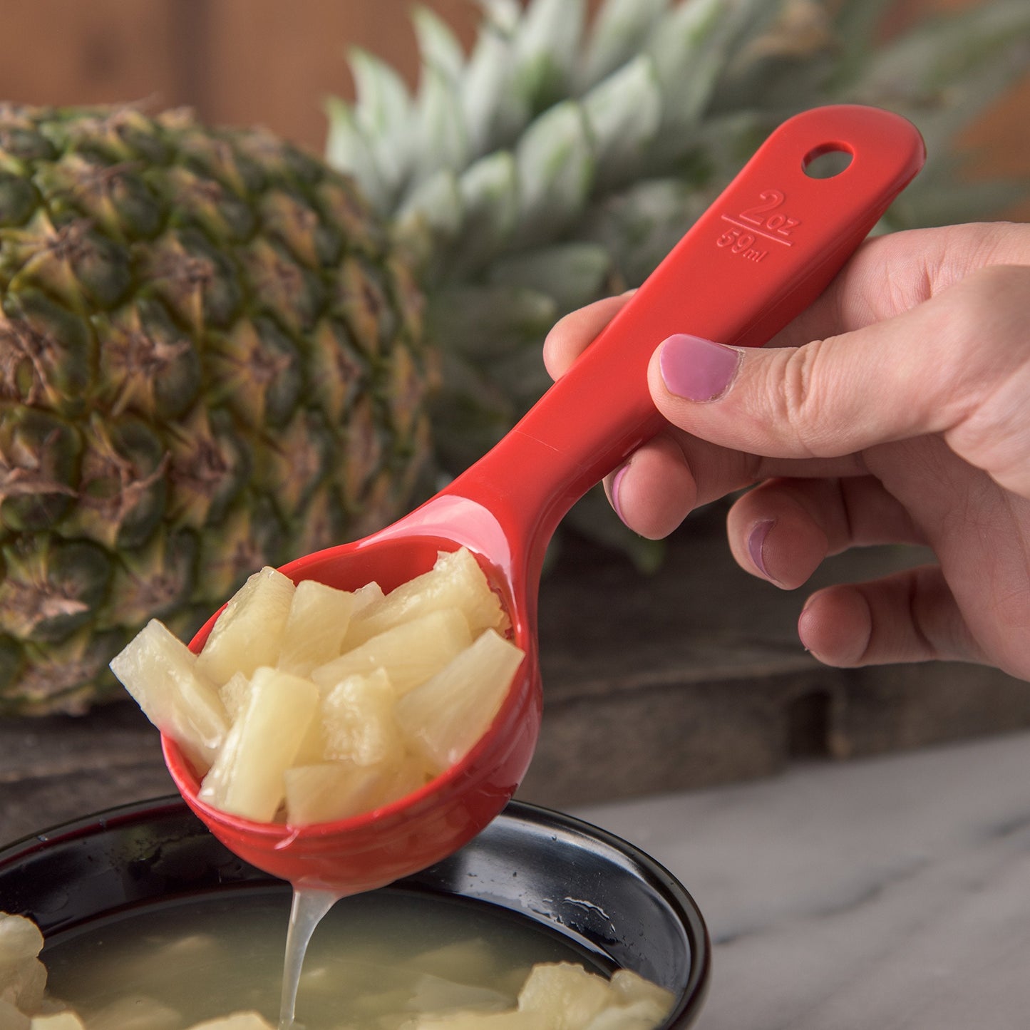 Carlisle FoodService Products 496205 Measure Miser Perforated Measuring Spoon with Short Handle, 2 Ounce, Red