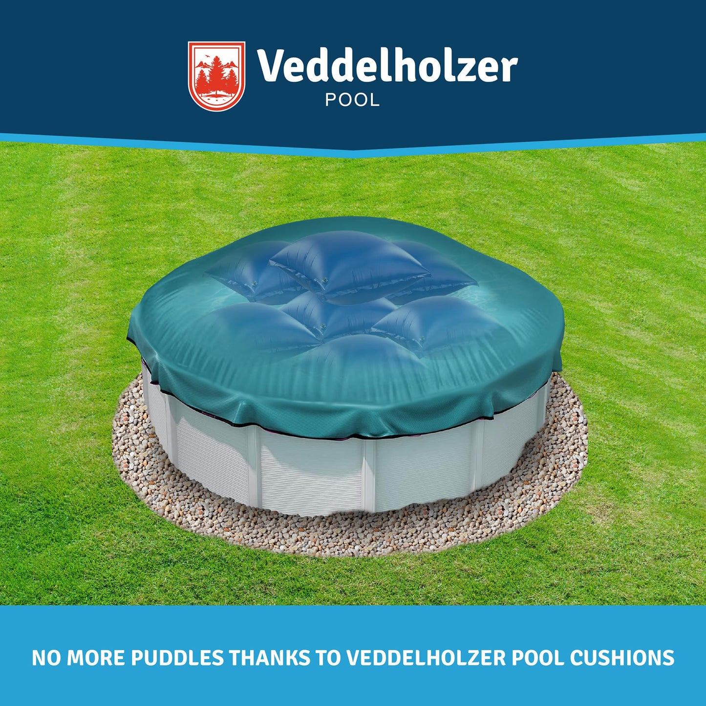 Veddelholzer XXL 120 x 120 cm Round Air Cushion Including 4 m Rope Pool Cushion for Pool Cover Perfect Accessory Winter Medium for Pool Canopy, Cover in Winter and Bad Weather