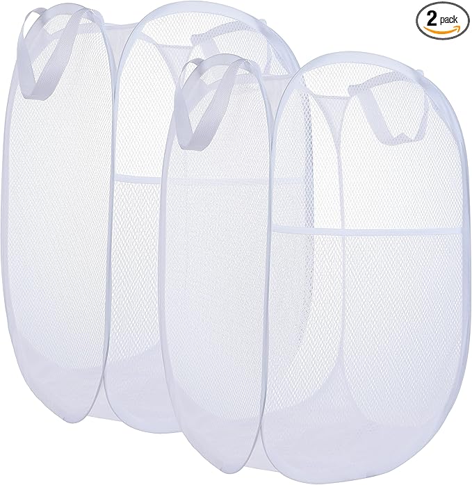 2 Pack Laundry Basket, Foldable Mesh Popup Laundry Hamper