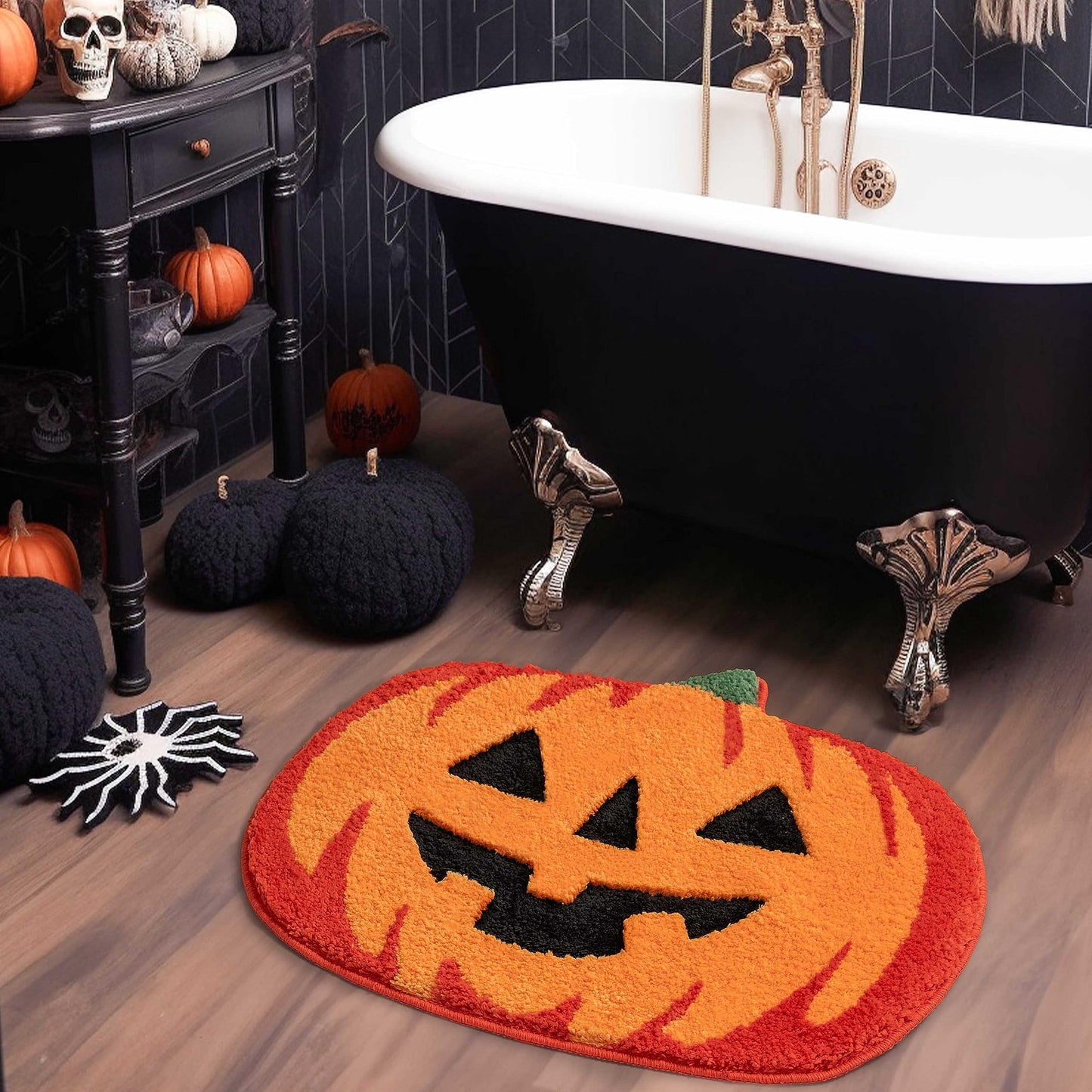 UNIBATH Halloween Pumpkin Bathroom Rugs, Non Slip Washable Absorbent Bath Mat, Autumn Funny Cute Microfiber Bathroom Rug for Shower Tub