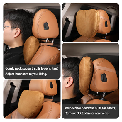 POKSRI 2pcs Car Neck Pillow for headrests,Support Drive Seats Head Cushion Pillows,Superfiber Suede,Plant-Based Polyester,Thickness & Height Adjustable,11.8x7.5,Inner Liner fillable(Grey)