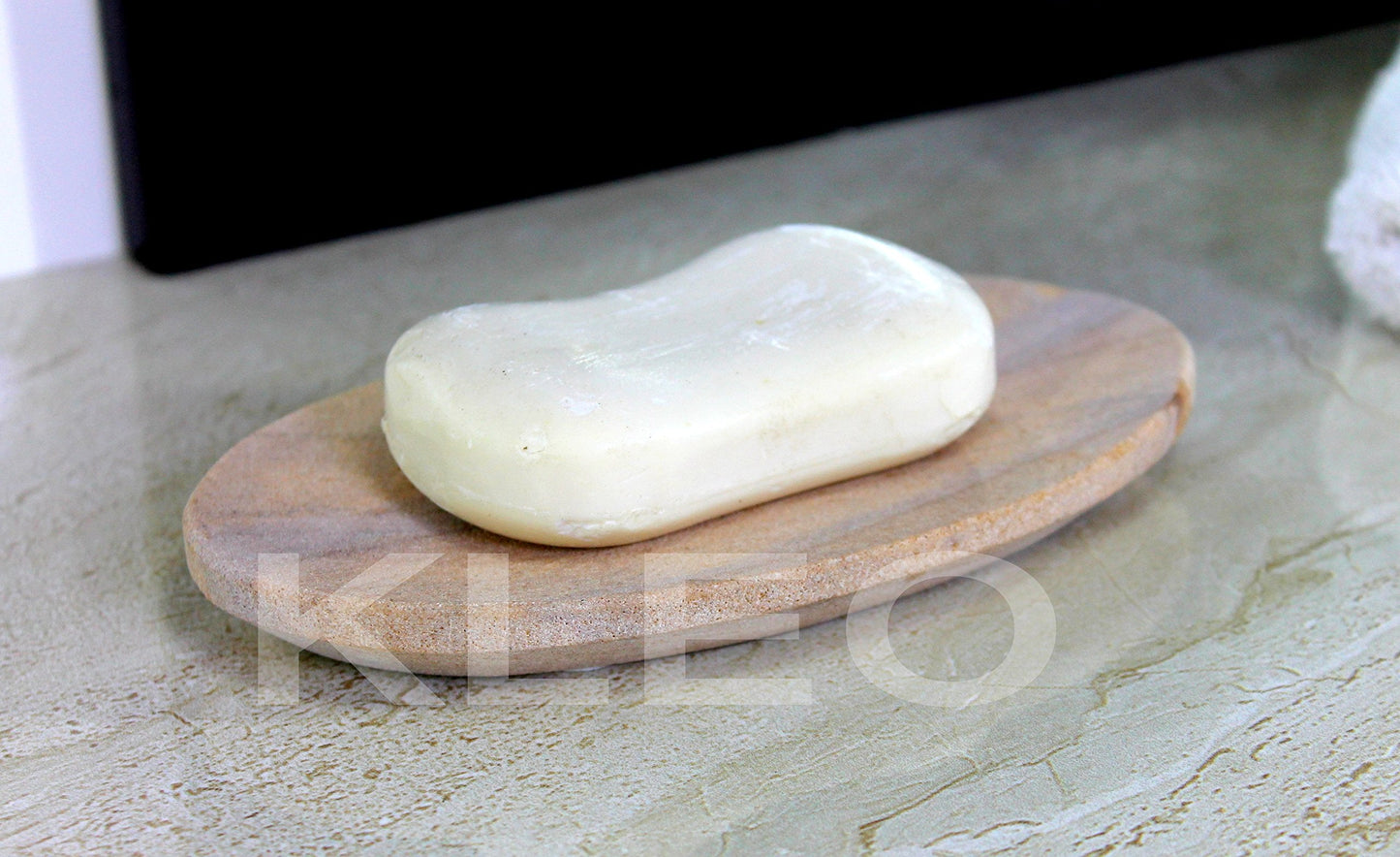 Stonkraft Natural Water Absorbent & Rigged Soap Dish Soap Holder Made of Natural Stone - Unique Bath Bathroom Accessories (Oval)
