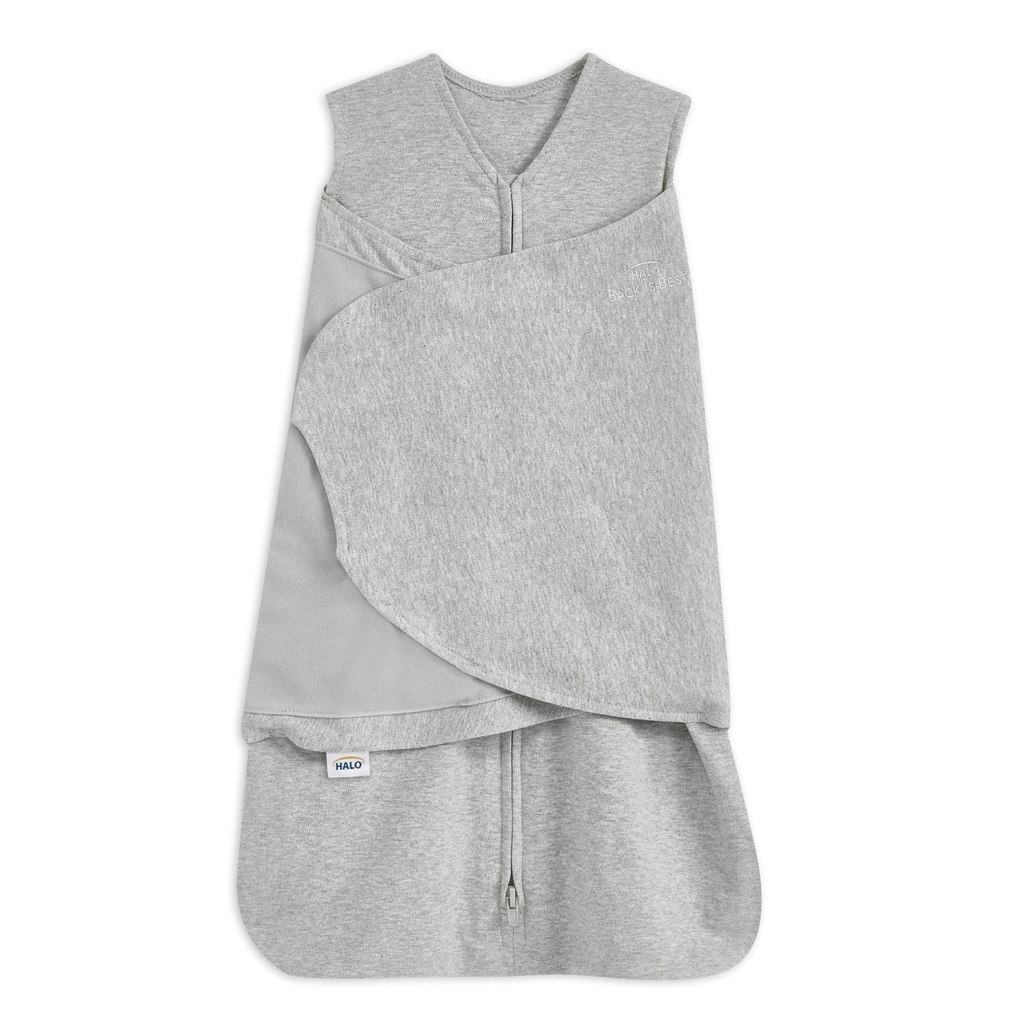 HALO Baby Sleeping Bag Swaddle | 1.5 TOG SleepSack | 100% Cotton, Heather Grey Sleeping Sack For Newborn Babies | Easy Zip Access Nappy Change | Wearable Blanket Grow Bag | Boys & Girls, 0-3 Months