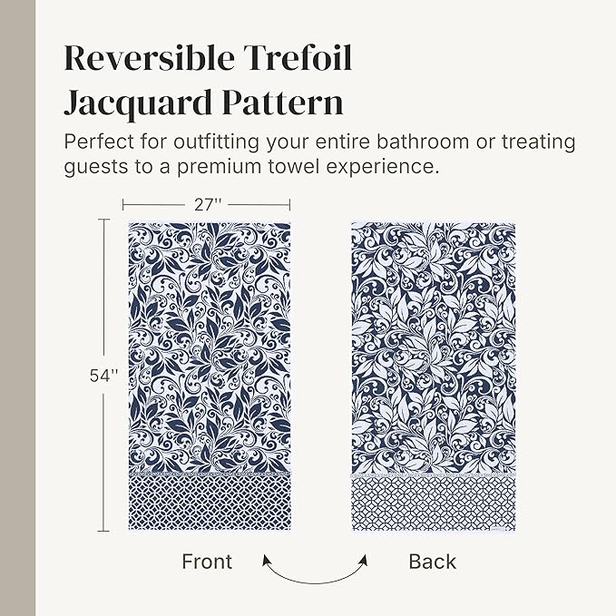 Modern Threads Trefoil Filigree 6-Piece 100% Cotton Towel Set – Reversible Yarn