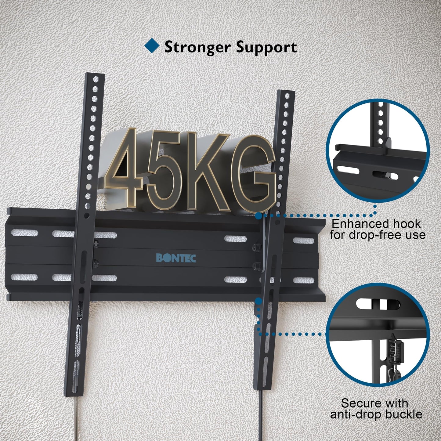 BONTEC Ultra Slim TV Wall Bracket, Tilting TV Wall Mount for 23-60 Inch Flat and Curved TVs, Low Profile Wall Mount 30mm from Wall, Max VESA 400x400mm, Holds 45kg, Includes 5 Cable Ties