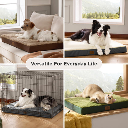 Bedsure Large Dog Bed Washable - Orthopedic Dog Bed and Mattress Mat for Dog Crate with Removable Plush Sherpa Cover, Gifts for Dog, Grey, 91x69x7.6cm