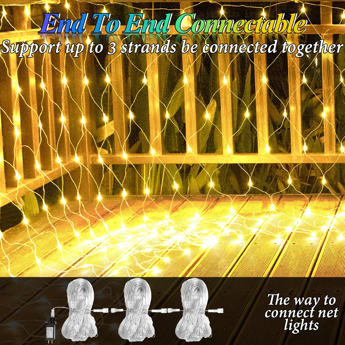 Lovelite 10ft x 10ft Net Lights, 280LED Gazebo Lights Outdoor 8 Modes Timer, Waterproof Connectable Christmas Light Clear Wire Large Size for Bushes Patio Pergolas Garden Holiday Party - Warm White