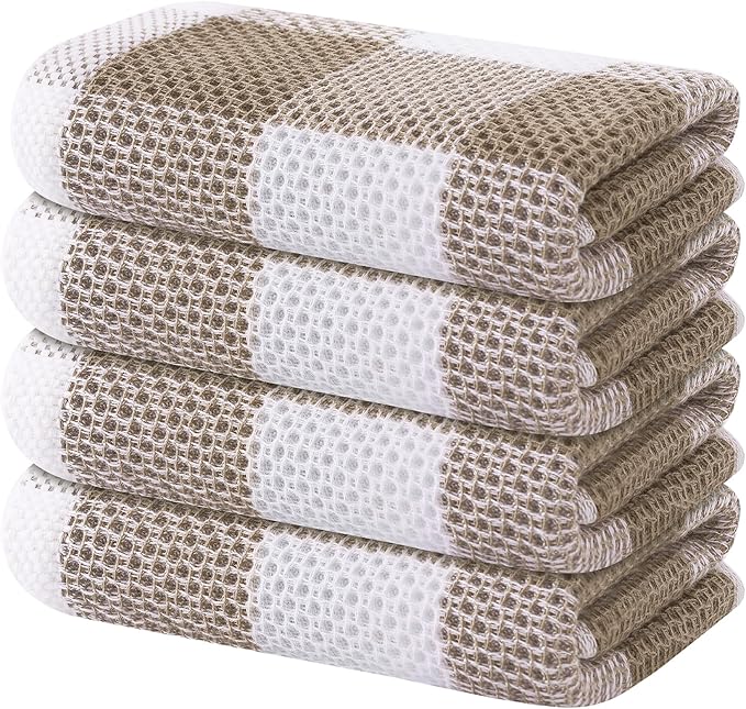 Homaxy 100% Cotton Waffle Weave Check Plaid Kitchen Towels, 13 x 28 Inches