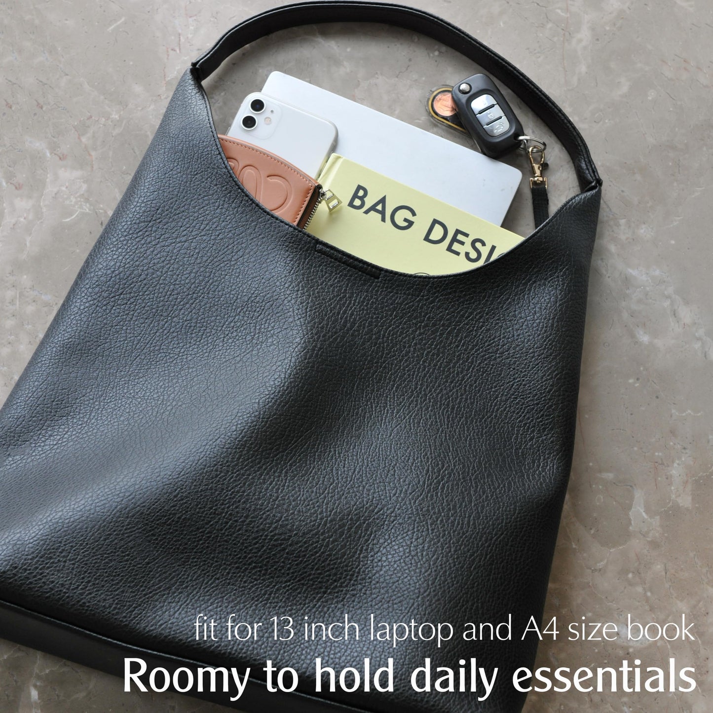 Hobo Bags for Women Soft Vegan Leather Shoulder Handbag Slouchy Tote Purses, Black