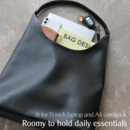Hobo Bags for Women Soft Vegan Leather Shoulder Handbag Slouchy Tote Purses, Black