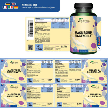 Vegavero Magnesium Bisglycinate 2000 mg | Max Absoption & Bioavailability | Relaxation, Muscle Health, Stress & Energy Support Supplement | 180 Capsules | Vegan