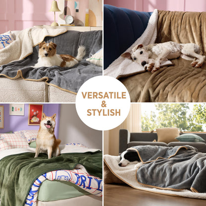 LE SURE Waterproof Dog Blanket Washable - 100x80cm Fleece Pet Blanket For Medium Dogs and Cats, Personalised Kitten Throw Protects Bed and Sofa with Soft Plush, Grey
