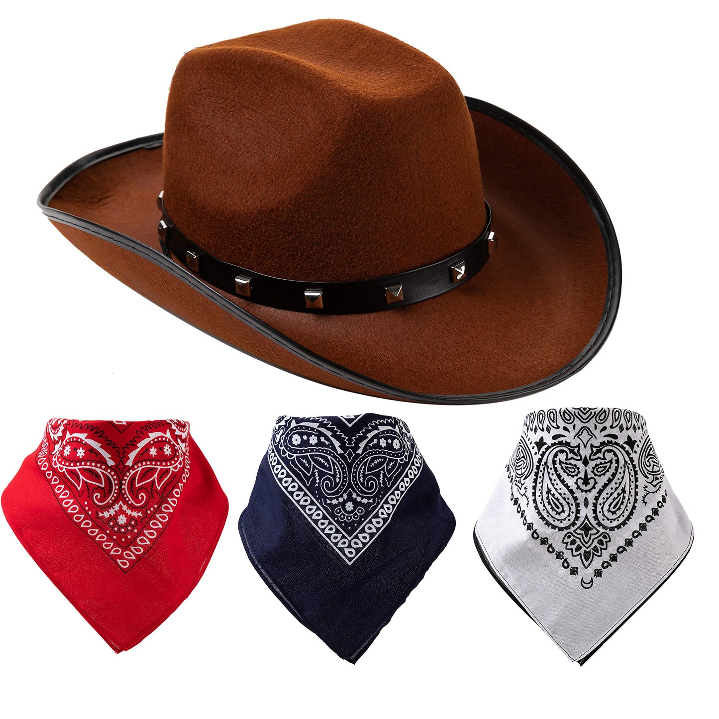 Spooktacular Creations Brown Cowboy Hat, 3 Pcs Bandana for Themed Parties, School Play, Trick or Treat, Photo-props