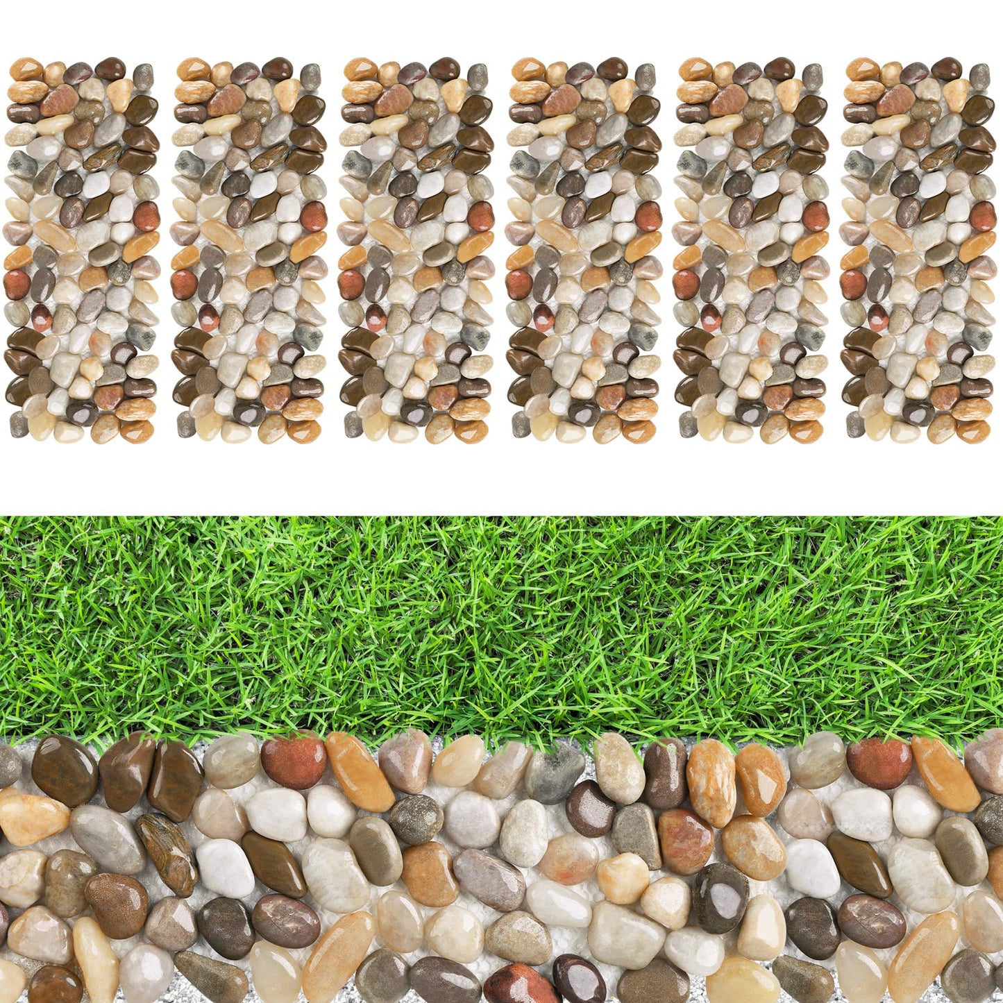 River Rock Stepping Stones Outdoor for Garden Walkway, 6 Pcs 16" L x 6" W Rectangle Shape Paver Step Stones Polished Pebble River Stone Mat for Yard Lawn Patio Pathway Walk Way - Multi-Color