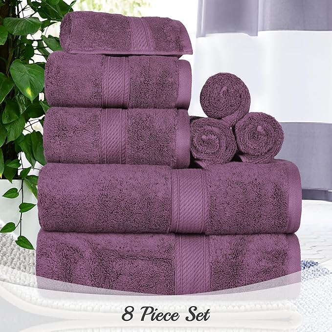SUPERIOR Egyptian Cotton Pile 8 Piece Towel Set, Includes 2 Bath, 2 Hand