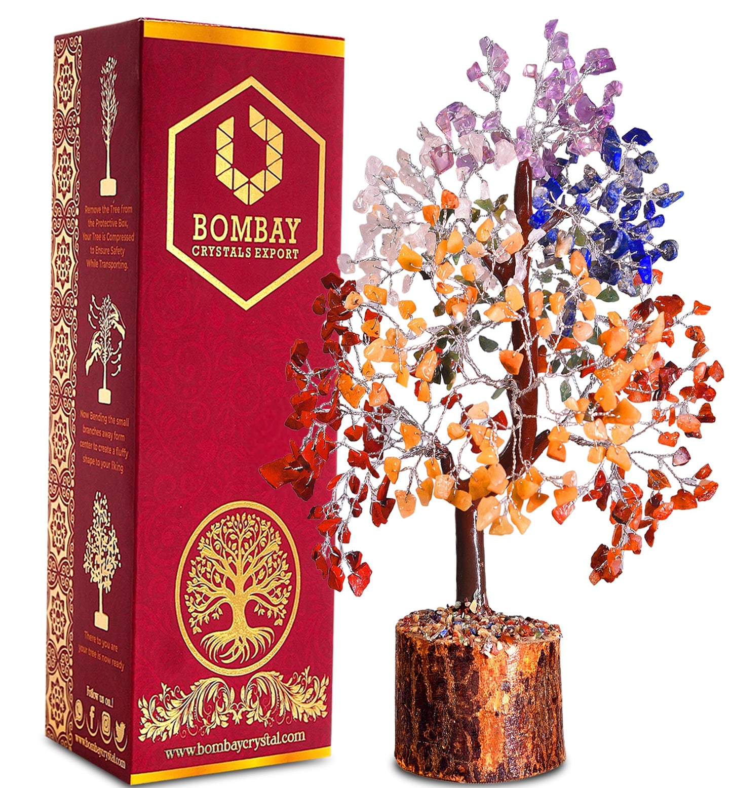 7 Chakra Crystal Tree of Life – Handmade Healing Gemstone Bonsai for Positive Energy, Prosperity & Home Décor – Good Luck Gift for Women, Mom, Office & Living Room Accent