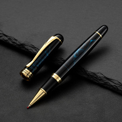 HUASHILAI Luxury Metal Rollerball Pen Set – Stainless Steel Barrel, Cool Fine Point Pen with Gift Box & 2 Extra Refills – Premium Business & Signature Pens for Men & Women (Black with Blue Fireworks)