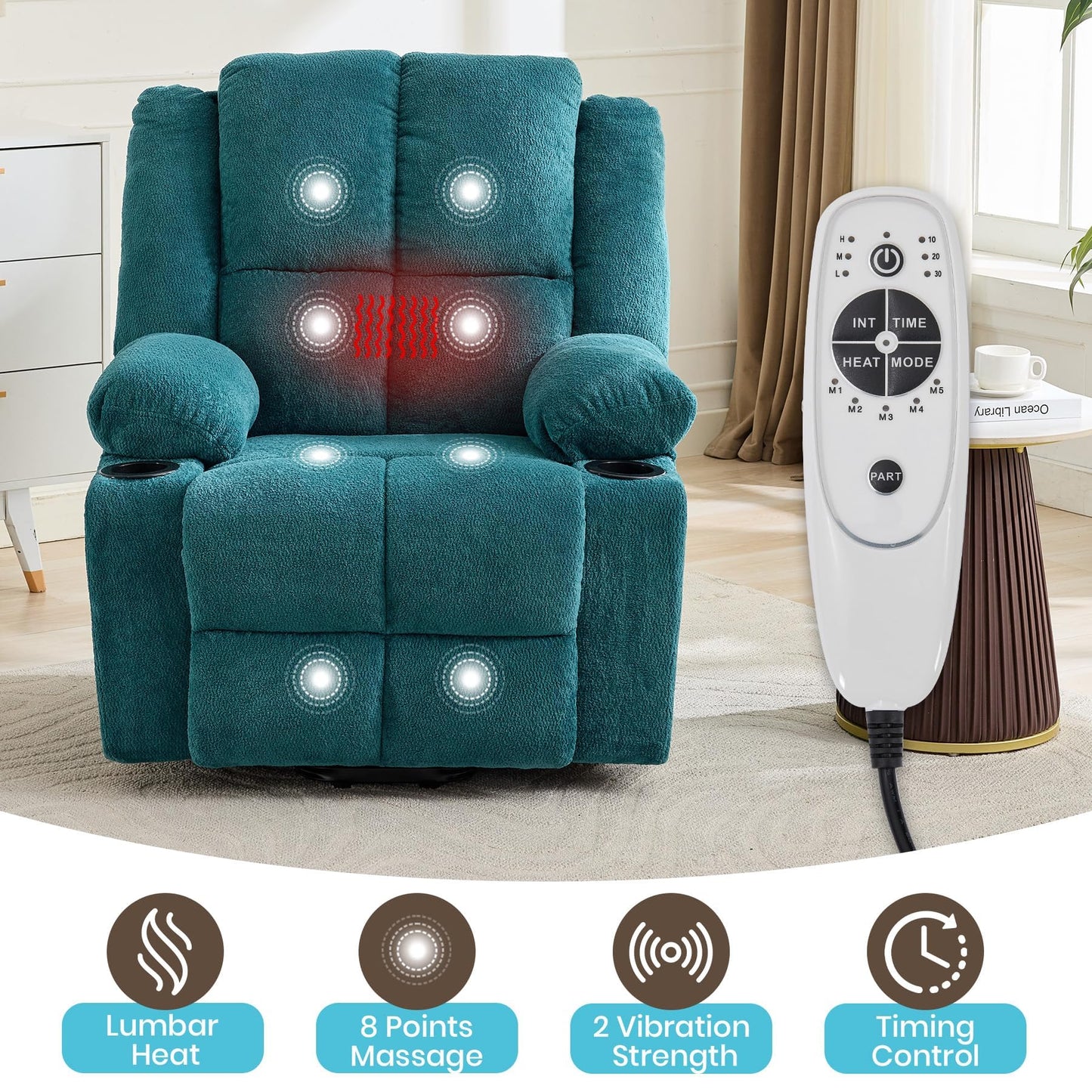Garvee Power Lift Recliner Chair with Massage and Heat, Oversized Electric Lift Chair with Stand Assist, 155° Adjustable Lay Flat Recliner, 2 Cup Holders for Living Room