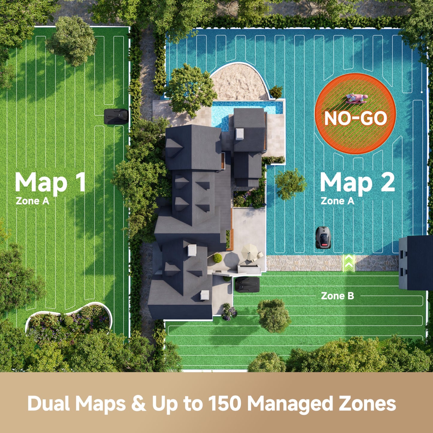 MOVA LiDAX Ultra 1000 Robot Lawn Mower Wire Free with Garage for 1/4 Acre, RTK-Free+360° 3D LiDAR+AI Vision Mapping, Zero-Edge Cutting, Cutting Height 1.2"-3.9", 45% Slope, 150 Managed Zones Dual Maps
