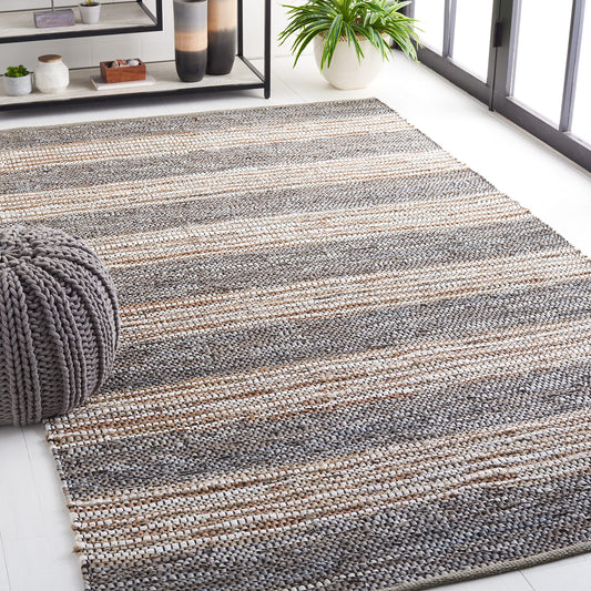 SAFAVIEH Area Rug 8x10 - Vintage Leather Collection - Large - Grey & Natural, Handmade Stripe Pattern, Ideal for Living Room, Bedroom, Dining Space (VTL204F)