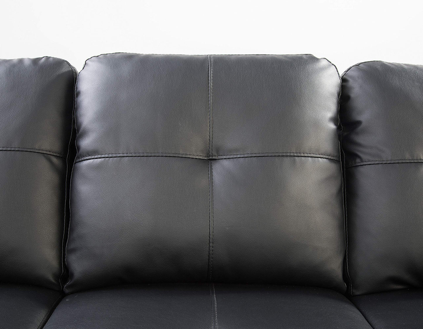 Ball & Cast 98" L Shaped Sectional Couch for Living Room with Chaise & Coffee Table,4 Seat Faux Leather Upholstered Modular Sectional Sofa Set 2 PCS W/Cup Holders & Nailhead Trim,for Home,Office,Black