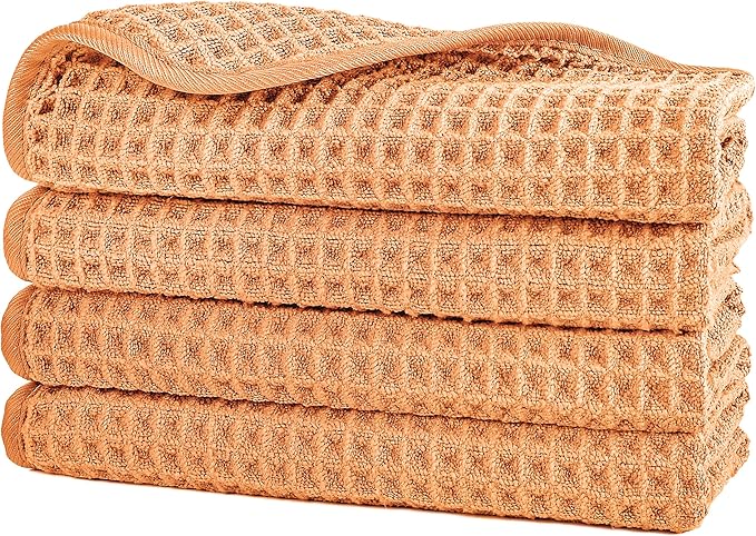 POLYTE 430 GSM Microfiber Lint Free Washcloth Face Towel, 13 x 13 in, 4 Pack
