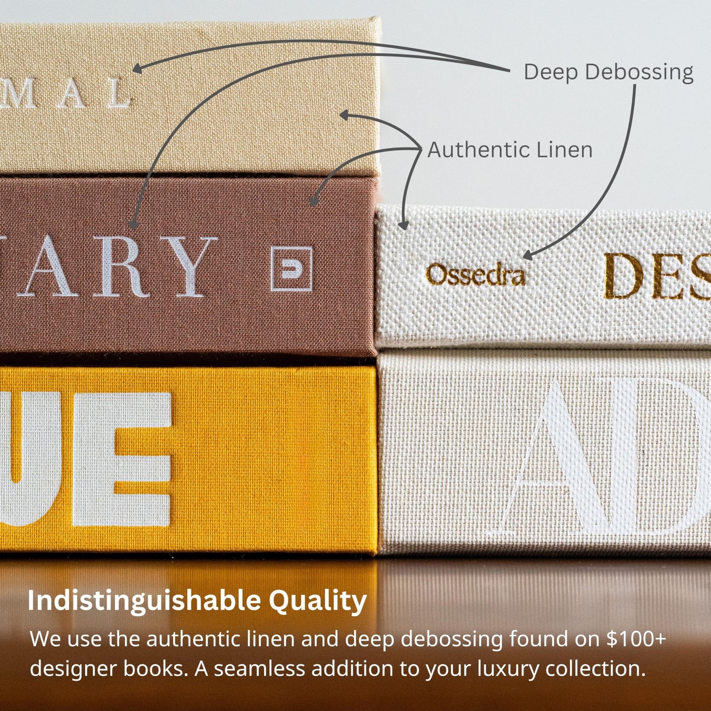 Ossedra Decorative Books for Home Decor - Set of 3 Real Linen Hardcover Books with Blank Pages - Modern Farmhouse Coffee Table Decor, Shelf & Entryway Styling Accent (Neutral Tones)