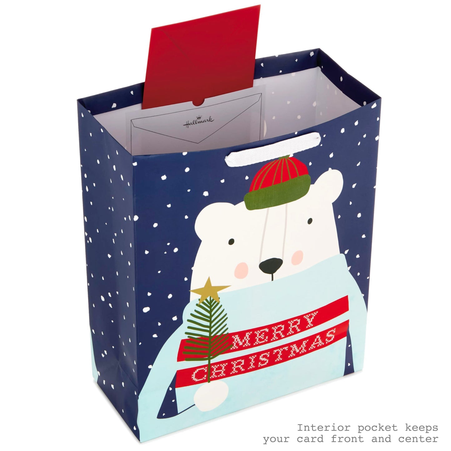 Hallmark 15" Extra Large Christmas Gift Bag with Tissue Paper (Merry Christmas Polar Bear) for Kids, Adults, Coworkers, Neighbors