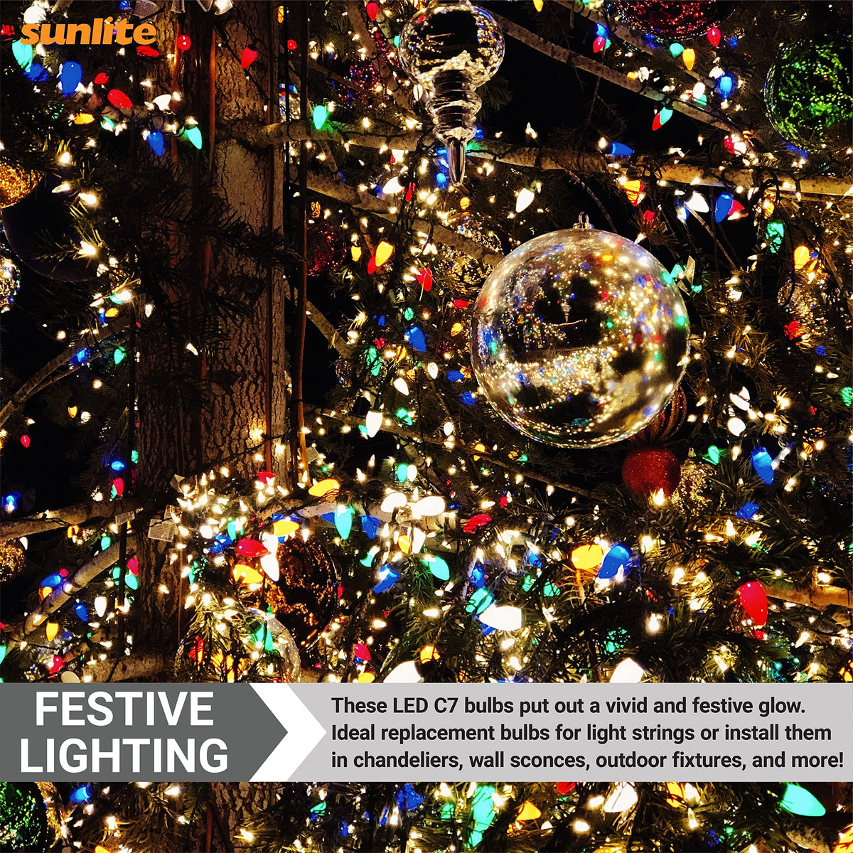 Sunlite 40458 LED C7 Holiday Decorative Light Bulb, 0.4 Watts, E12 Candelabra Base, Faceted Christmas-Lights; Nightlight, Blue 24 Count