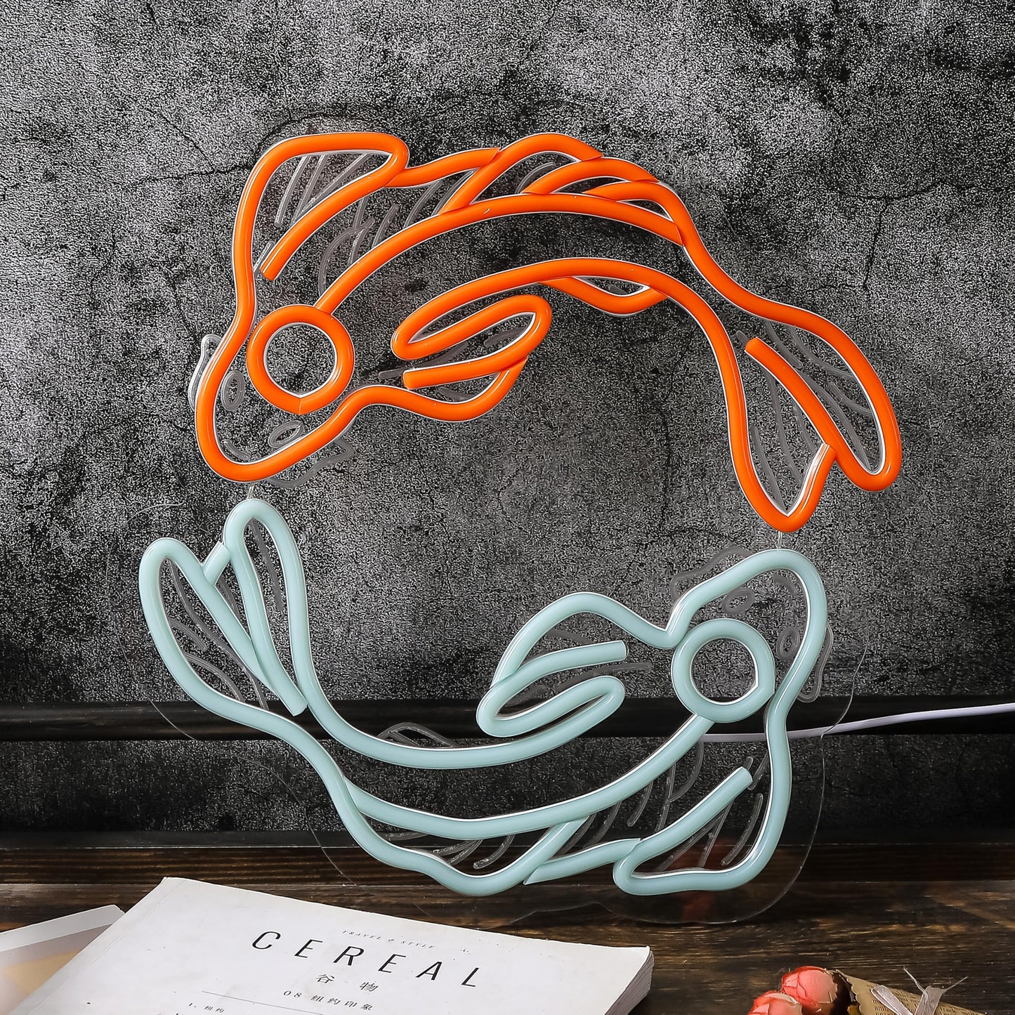Koi Fish Neon Sign Animal in Sea LED Light up Fish Family Interior Wall Decor Fancy Carp Lucky Charm Neon Lights Hanging Bedroom Home Family Office Business Store Shop