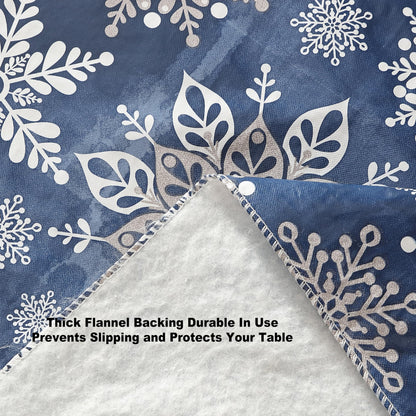 Newbridge Christmas Navy Winter Snowflake 70 Inch Round Vinyl Tablecloth with Flannel Backing – Sparkling Silver Holiday Print Easy-Care Wipe Clean Table Cover