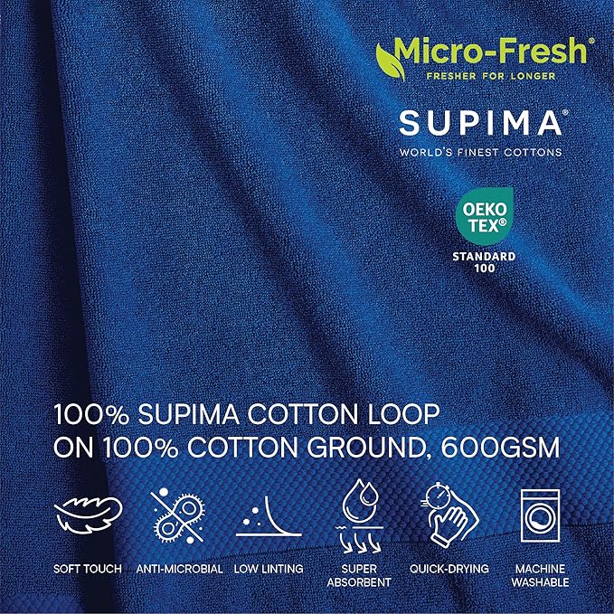Lacoste Heritage 100% Supima Cotton Bath Sheet, Surf Blue, Premium Super Soft