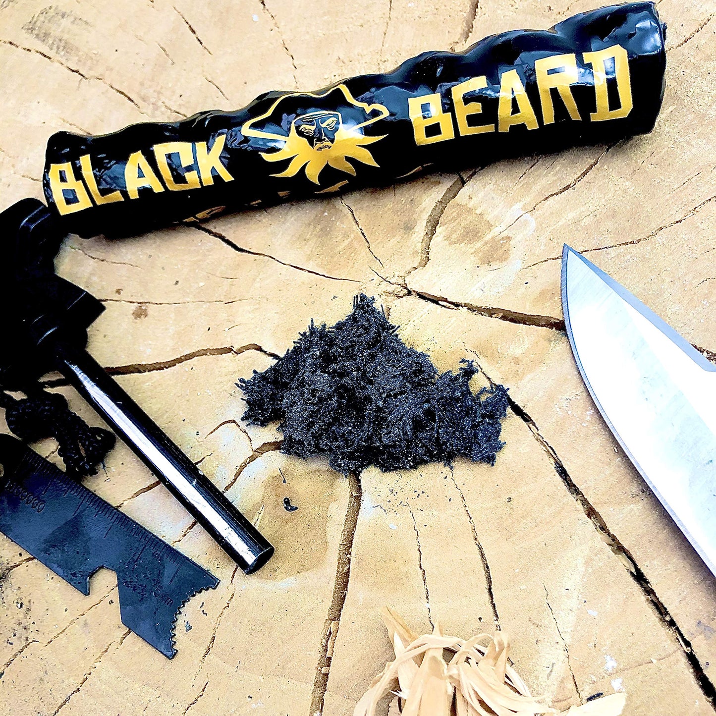 Black Beard Fire Starter Rope (1 Rope) | 100% Weatherproof Fire Starter for Campfires | Can Light 50+ Fires with Over 4.5 Hour Burn Time | Infinite Shelf Life for Emergency Survival Kits | Made in USA