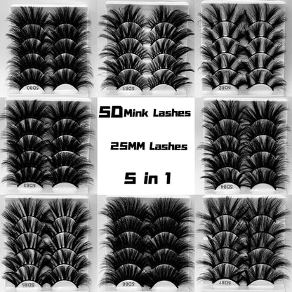 HBZGTLAD NEW 5Pair Fluffy Lashes 25mm 3d Mink Lashes Long Thick Natural False Eyelashes Lashes Vendors Makeup Mink Eyelashesa(5D83)