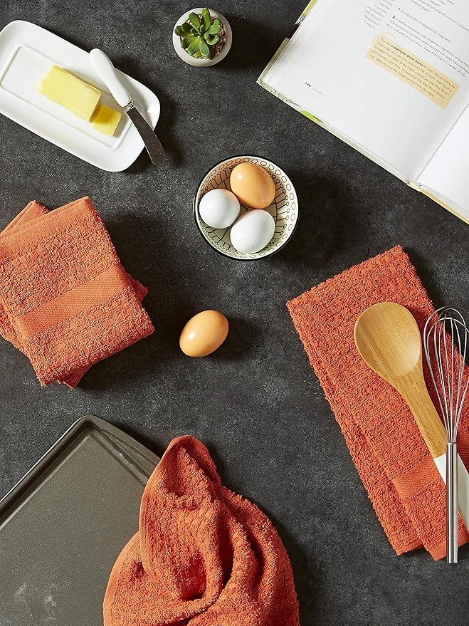 DII Basic Terry Collection Waffle Dishtowel Set, Solid Spice, 4 Piece